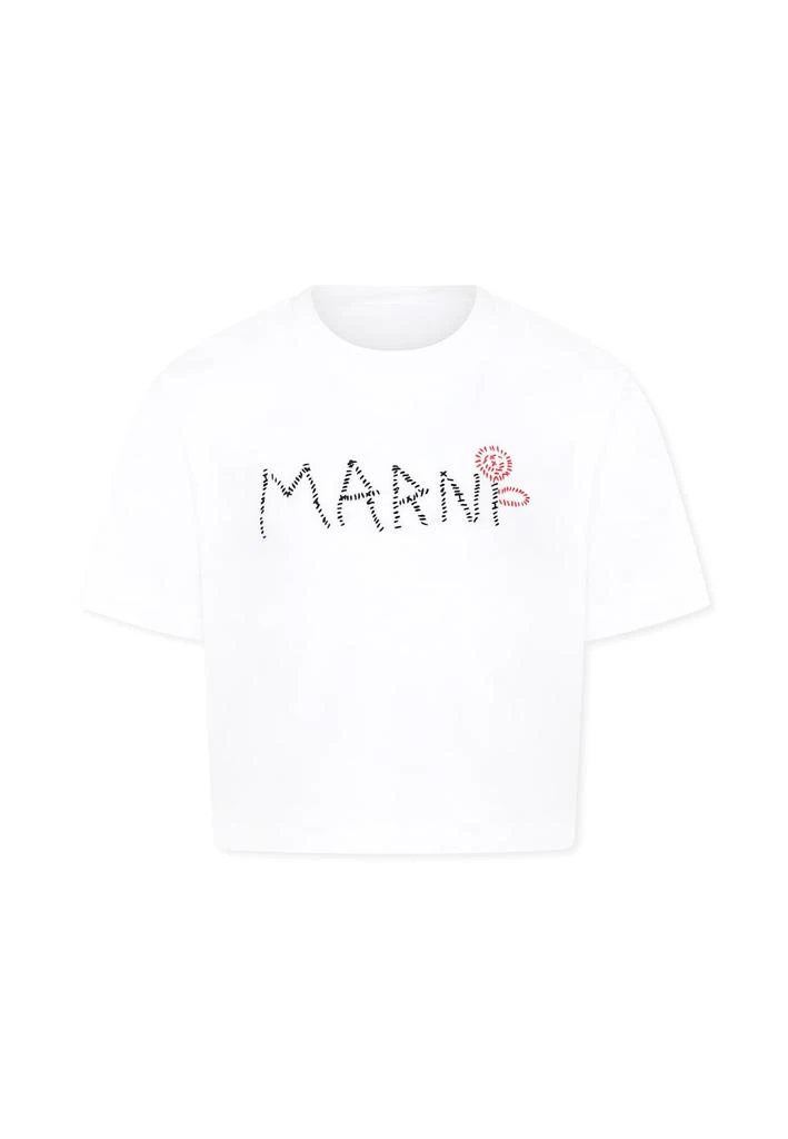 Marni White Crop T-shirt For Girl With Logo 1