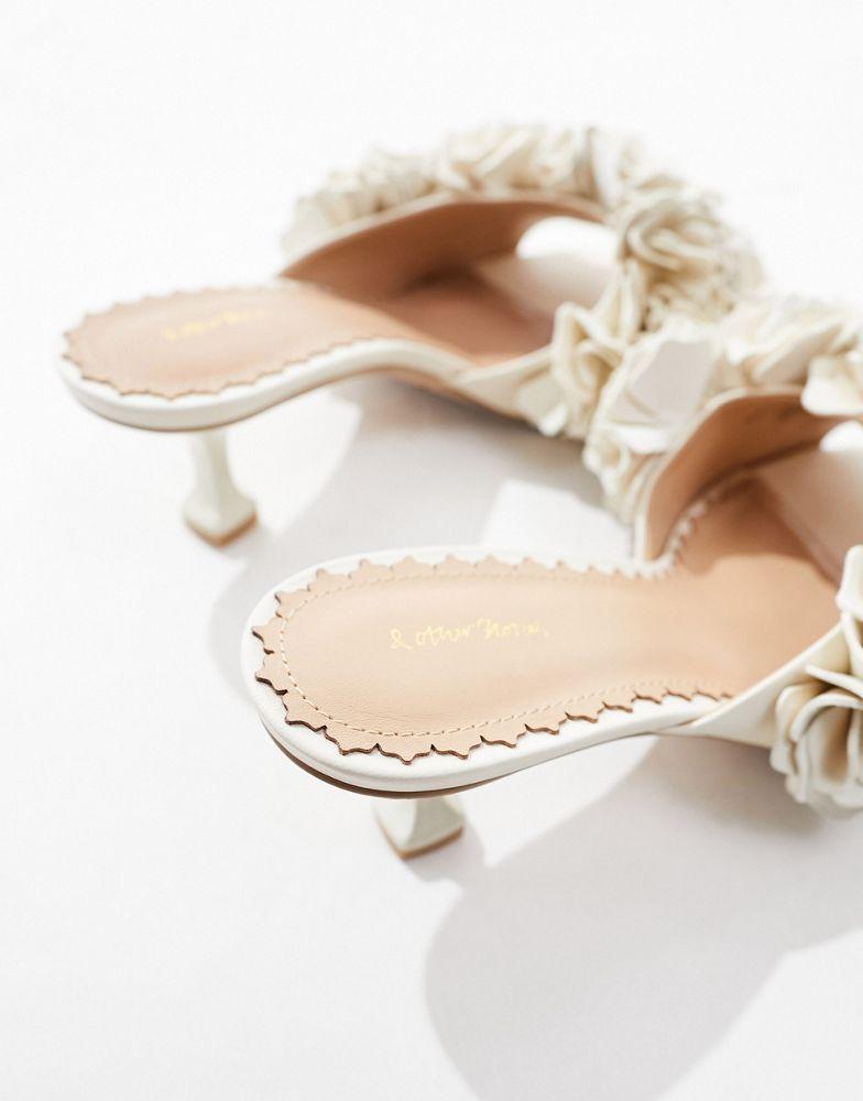 & Other Stories & Other Stories leather heeled mules with layered flower detail in off-white