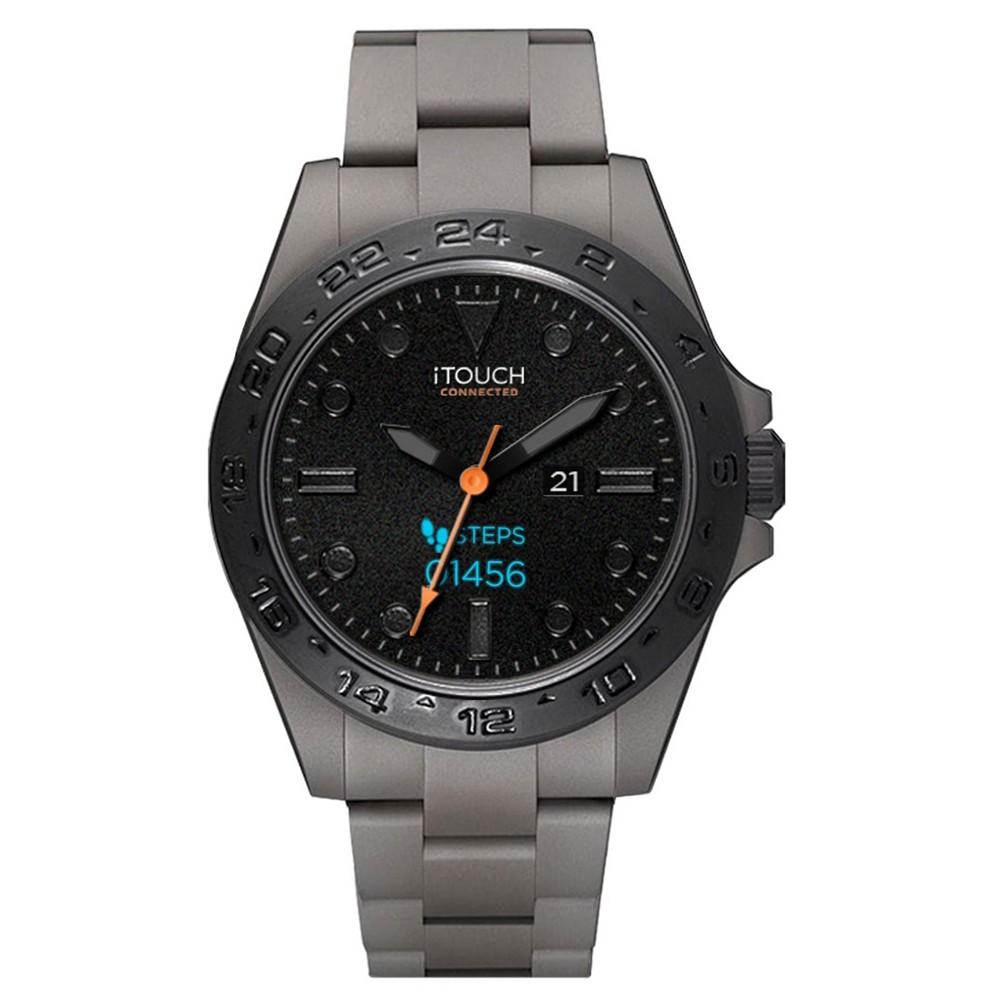 iTouch Connected Men's Hybrid Smartwatch Fitness Tracker: Gray Case with Gray Acrylic Strap 42mm