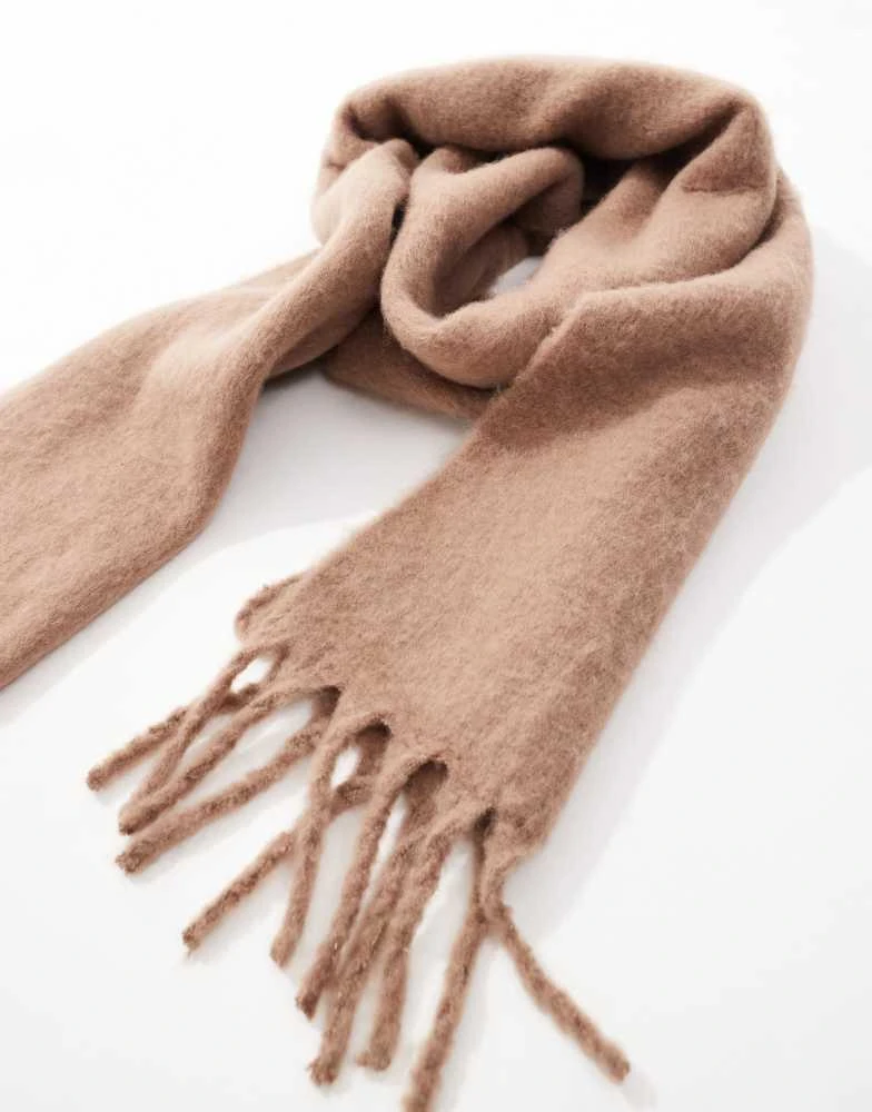 ASOS ASOS DESIGN fluffy blanket scarf in brown 4