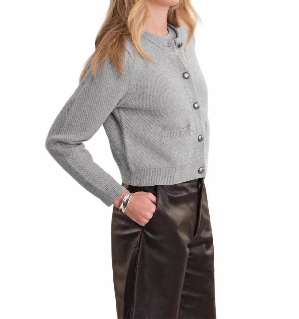 525 America Lorena Crewneck Textured Sweater Jacket In Grey 2