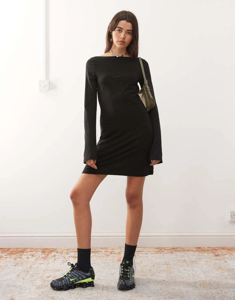 blue dress for baby girl Mercedes | Black Sequin Boat-Neck Mini Dress with Draped Detail and Open Back main image 0
