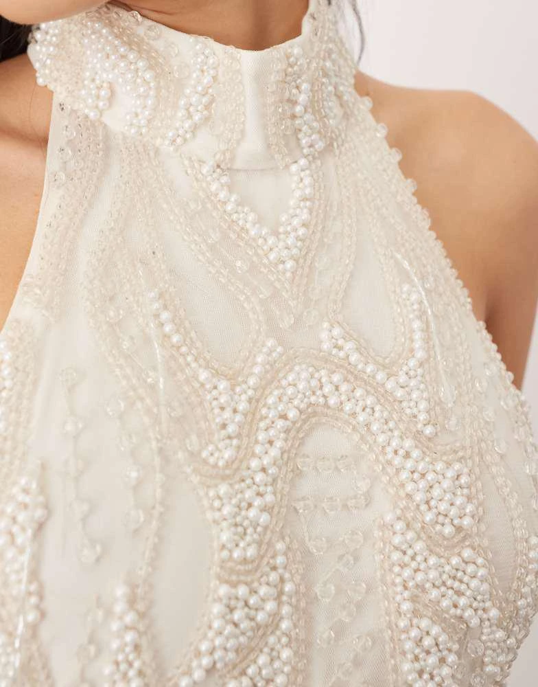 Shop ARRANGE embellished pearl crystal halter column maxi dress in white on  Sale at BeyondStyle  Get 10% Off ARRANGE embellished pearl crystal halter  column maxi dress in white with Limited-Time Flash