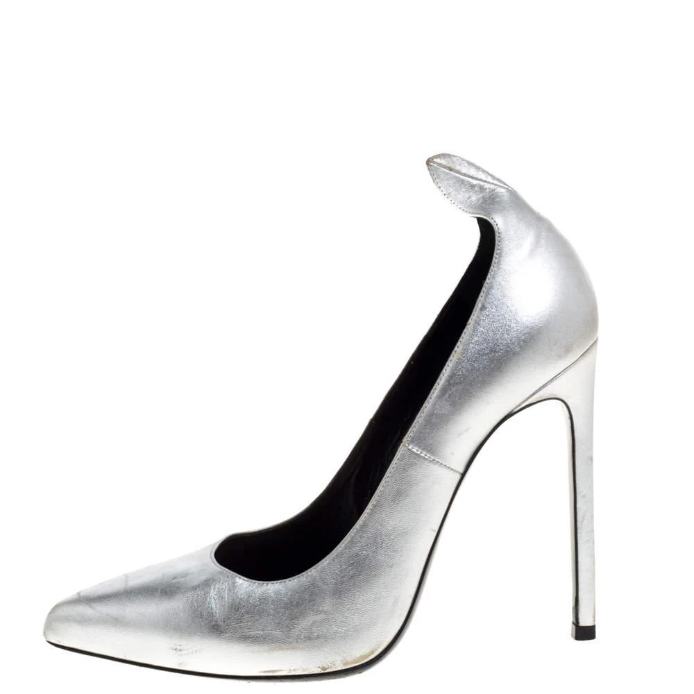 Yves Saint Laurent Saint Laurent Paris Silver Leather Thorn Pointed Toe Pumps Size 37 2