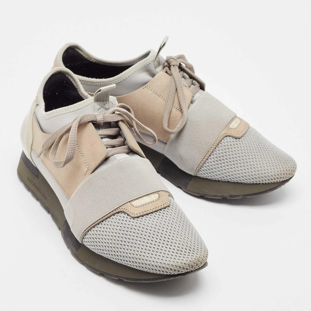 Balenciaga Balenciaga Grey/Beige Knit Fabric and Leather Race Runner Lace Up Sneakers Size 41 4
