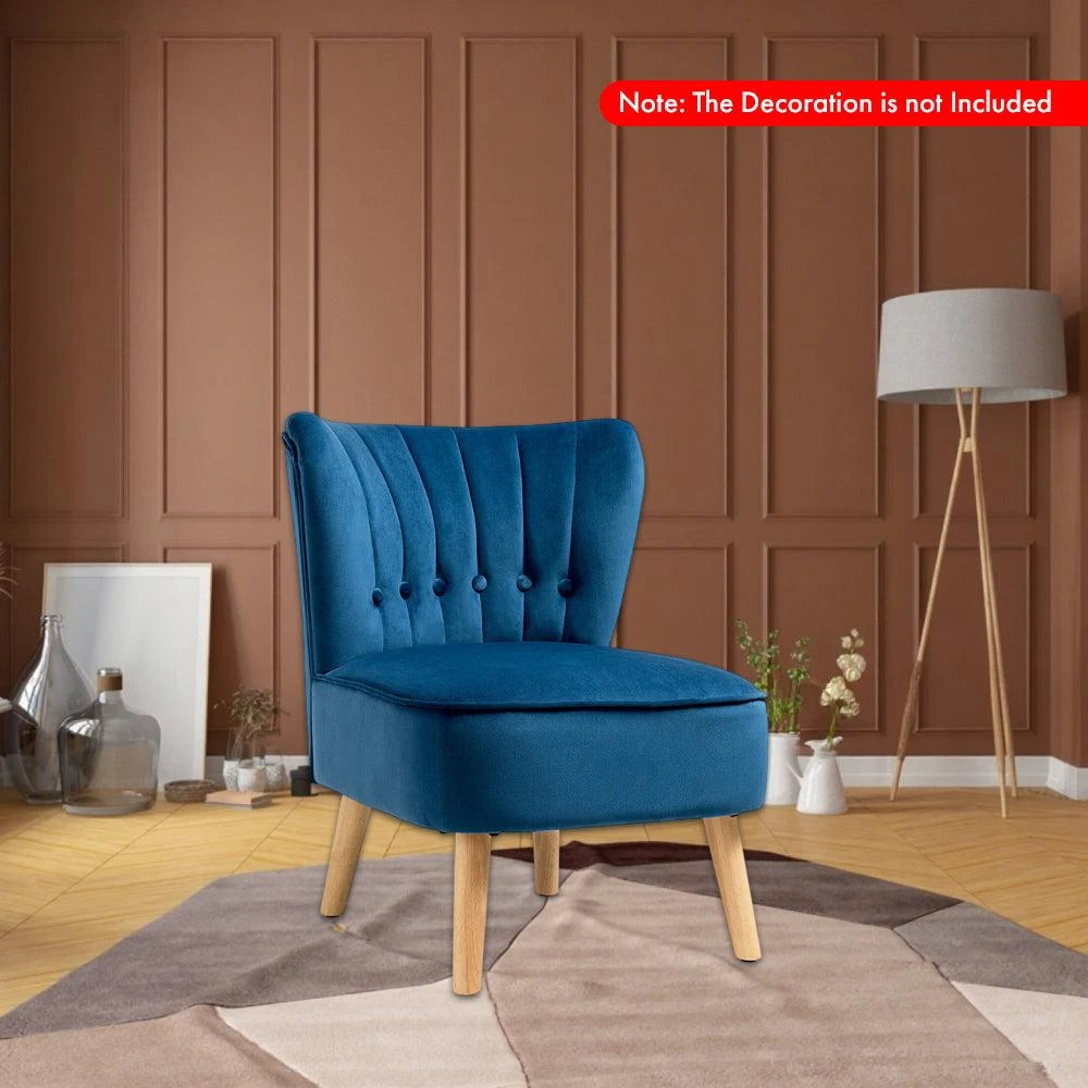 Hivvago Contemporary Tufted Velvet Armless Chair with Wooden Legs 2