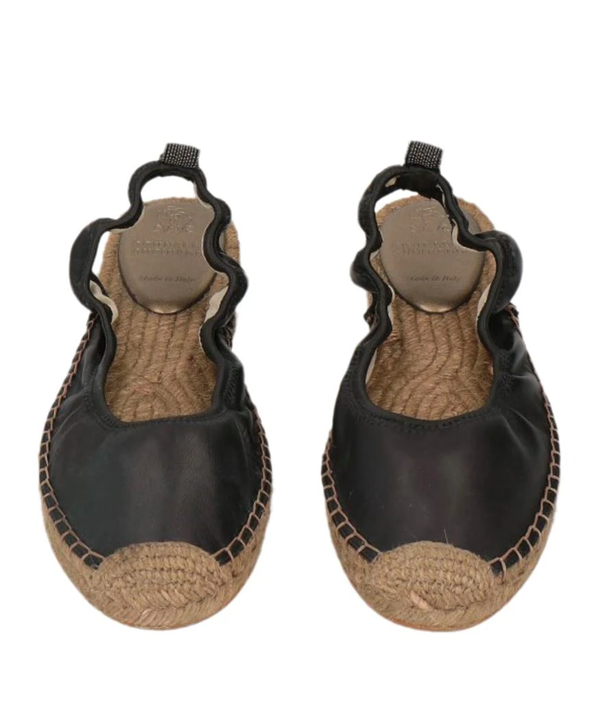 Brunello Cucinelli Leather Black Women's Espadrilles with Straw Bottom 3