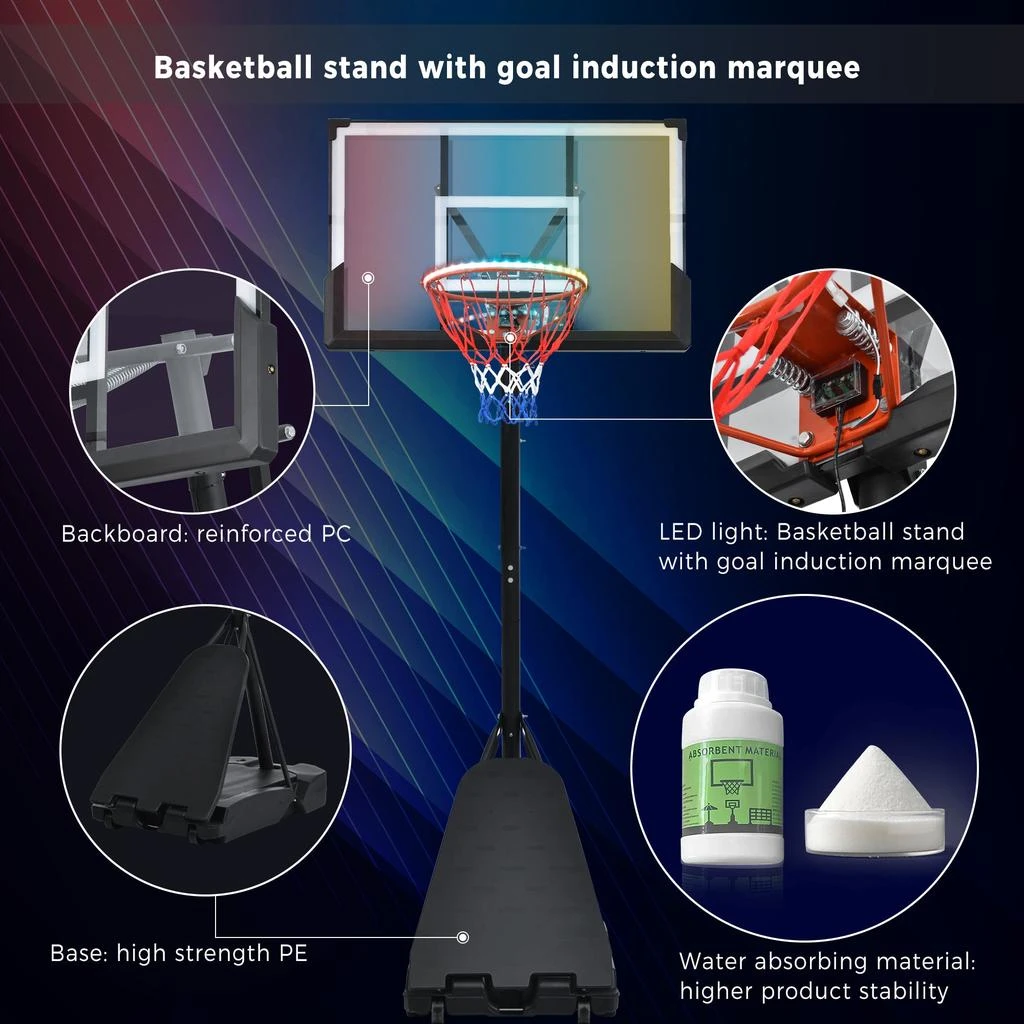 Streamdale Furniture Streamdale Height-Adjustable LED Basketball Hoop System 5
