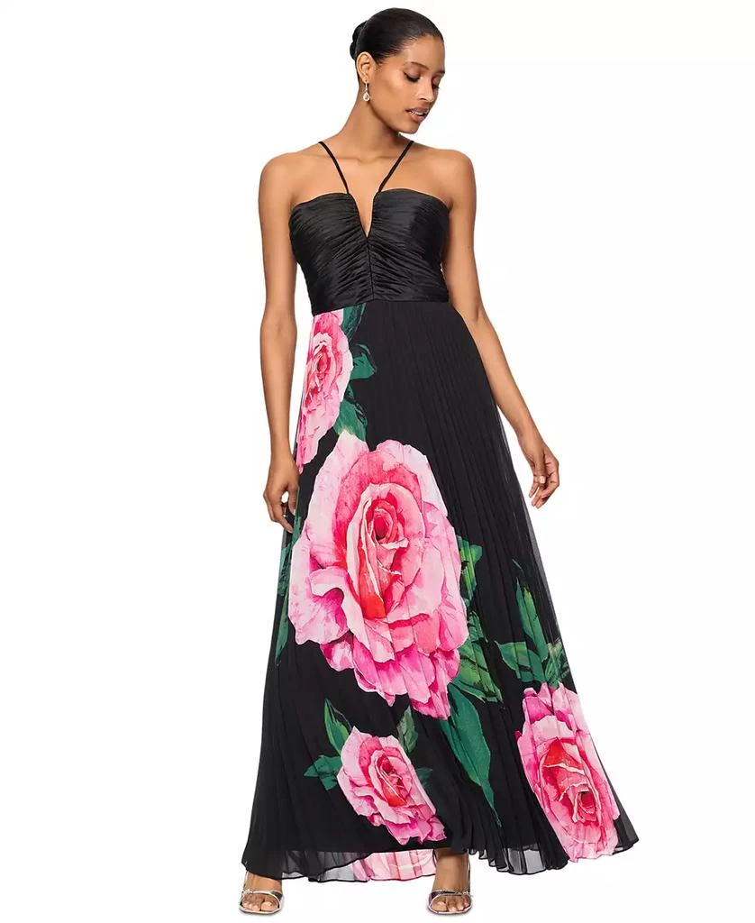 Shop Women's Floral-Print Pleated Halter Gown on Sale at