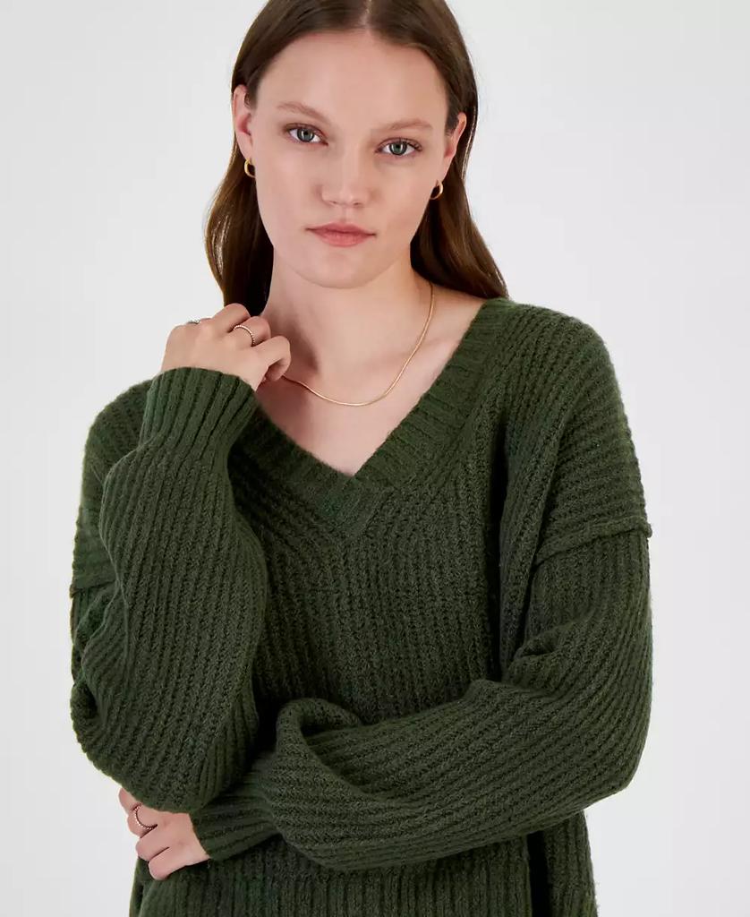 Hippie Rose Juniors' V-Neck Oversized Sweater