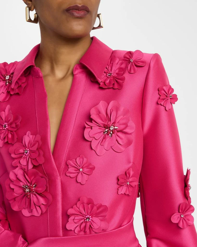 Badgley Mischka Blouson-Sleeve Floral Applique Romper 5