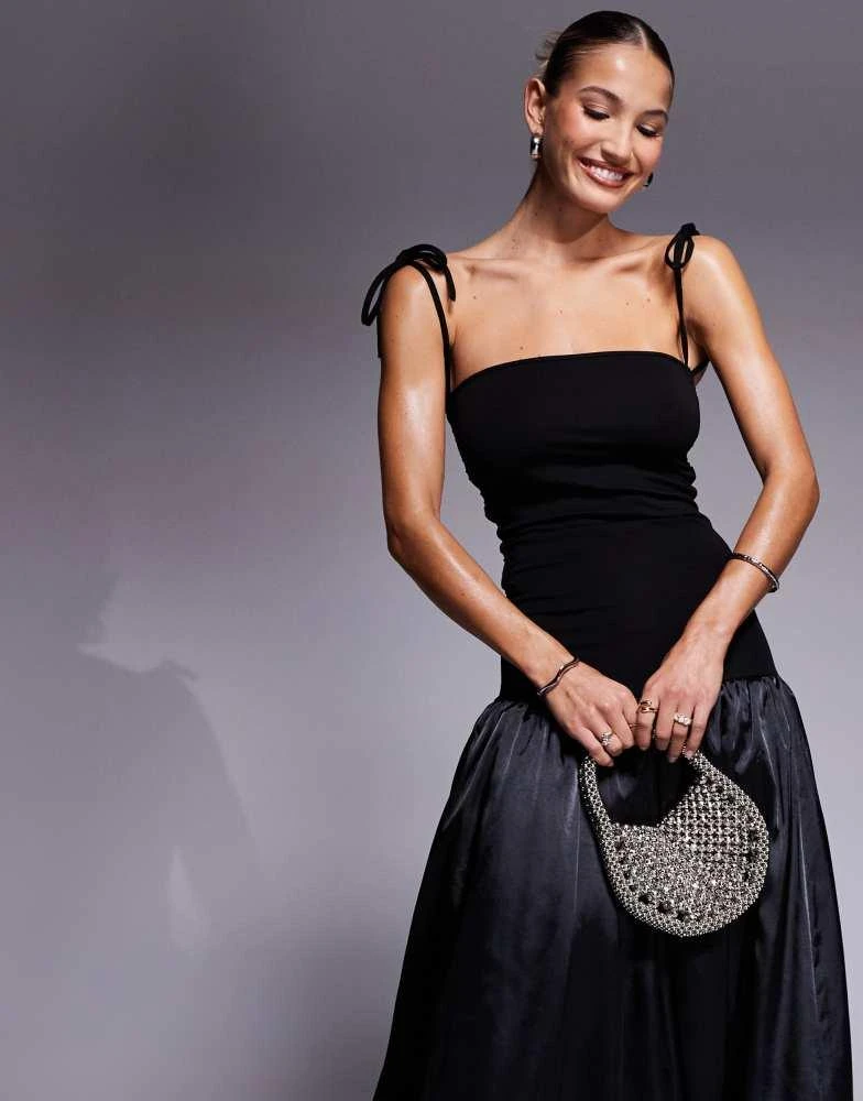 Amy Lynn Amy Lynn Alexa satin shoulder tie maxi dress in black 2