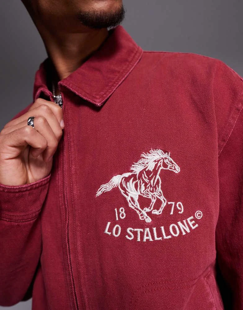 ASOS ASOS DESIGN oversized harrington jacket with chest embroidery in washed red 4