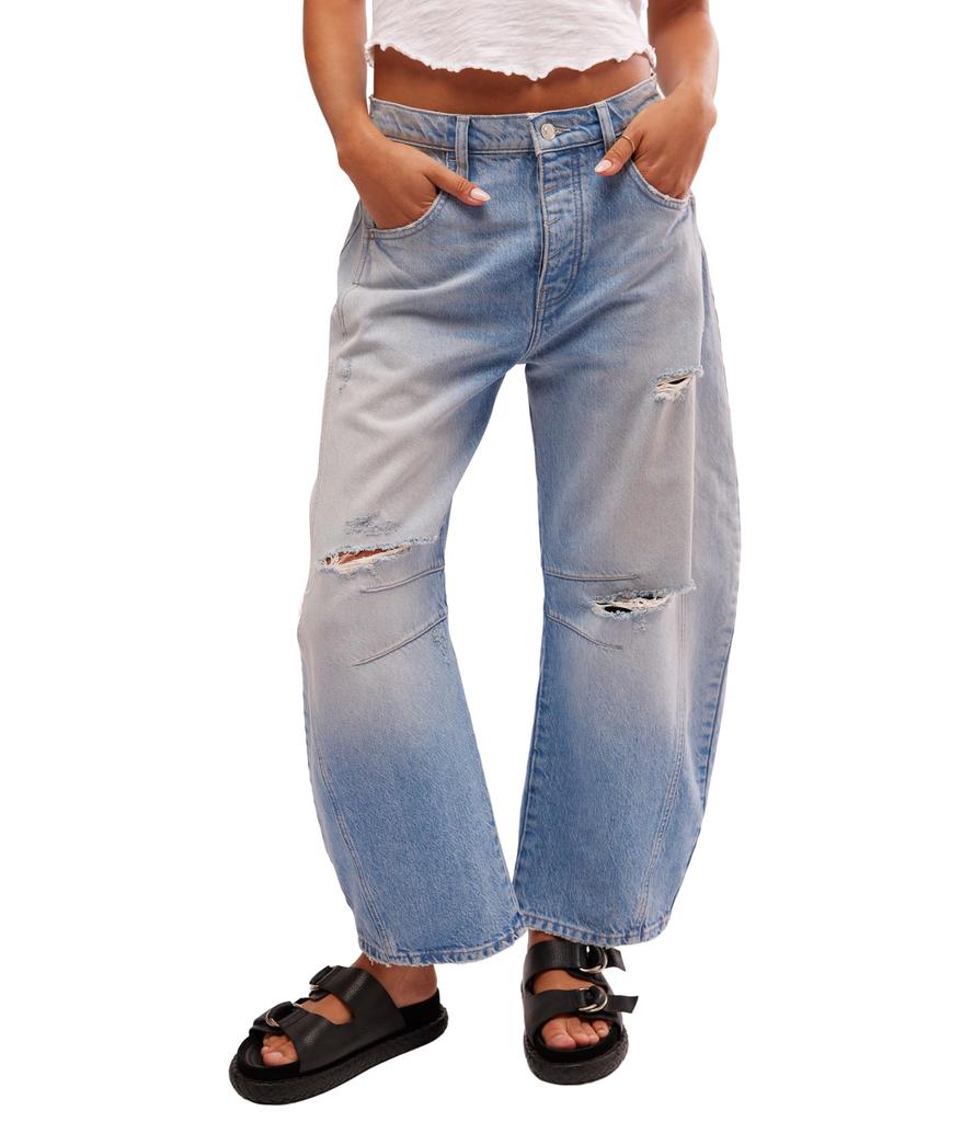 Free People We The Free Good Luck Mid-Rise Barrel Jeans