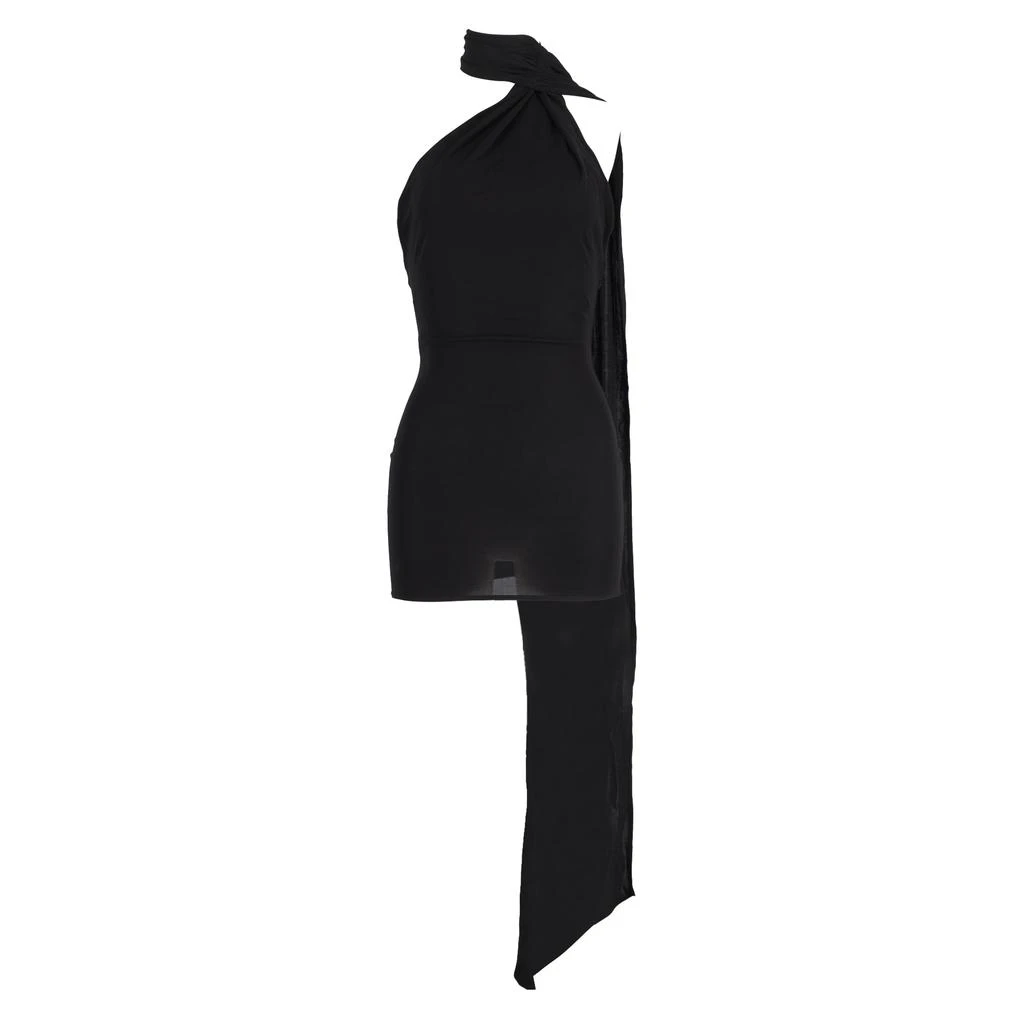 Alex Perry Scarf-Detail Open-Back Jersey Mini Dress in Black Viscose 1