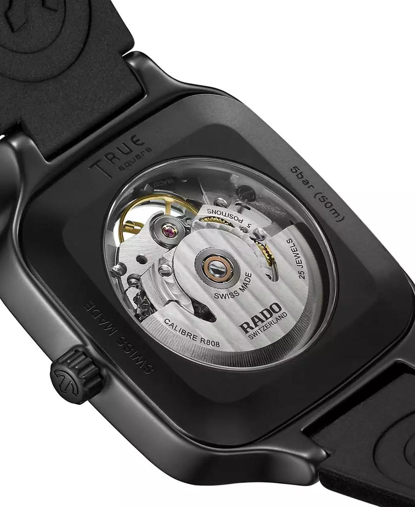 Rado Unisex Swiss Automatic True Square Skeleton Black Rubber Strap Watch 38mm