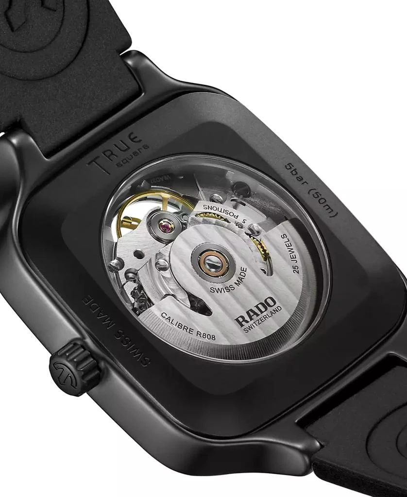 Rado Unisex Swiss Automatic True Square Skeleton Black Rubber Strap Watch 38mm 2
