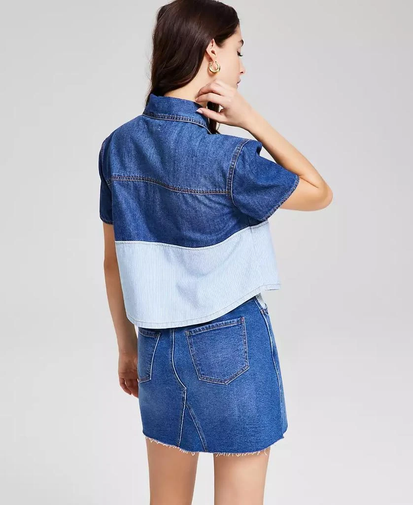 And Now This Women's Mixed-Media Patch-Pocket Button-Front Denim Shirt, Exclusively at Macy's 4