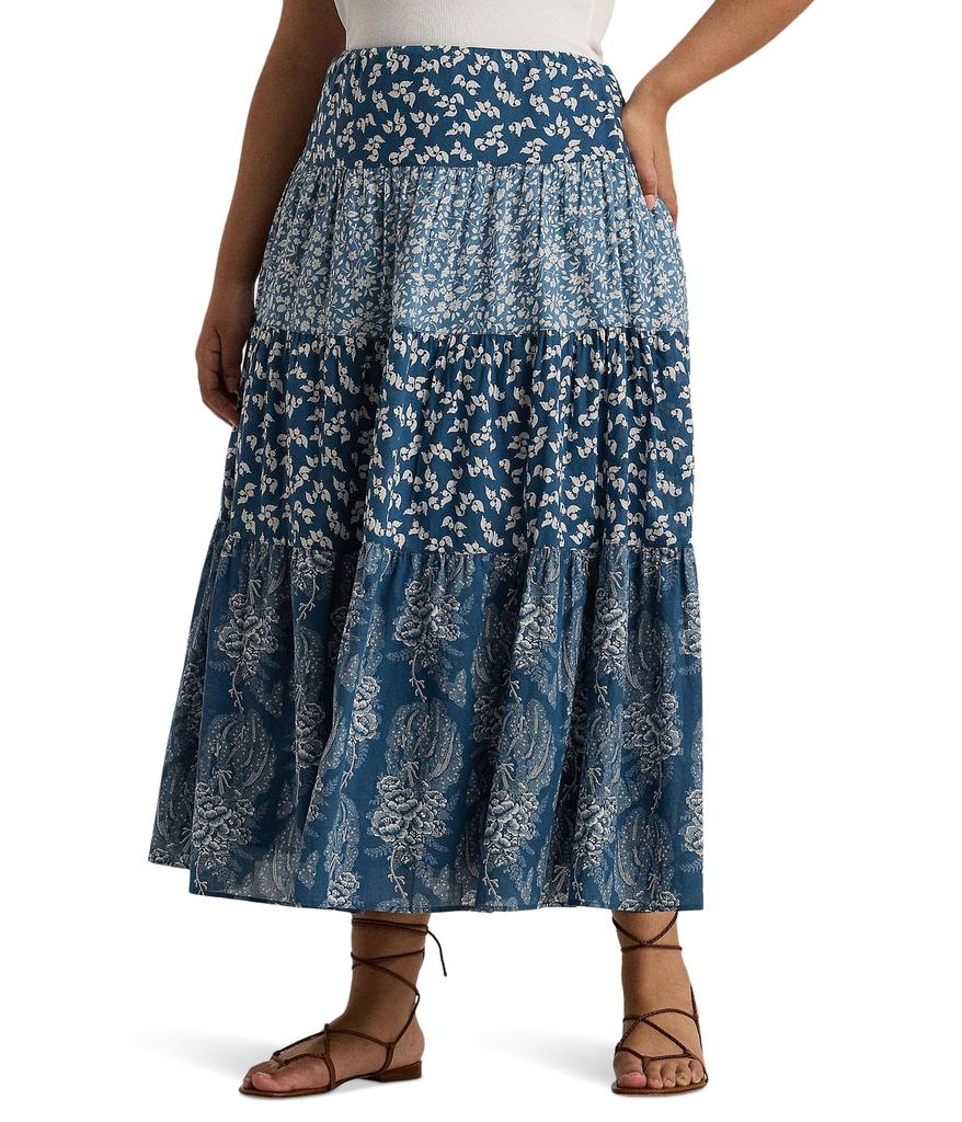 LAUREN Ralph Lauren Plus-Size Patchwork Floral Voile Tiered Skirt