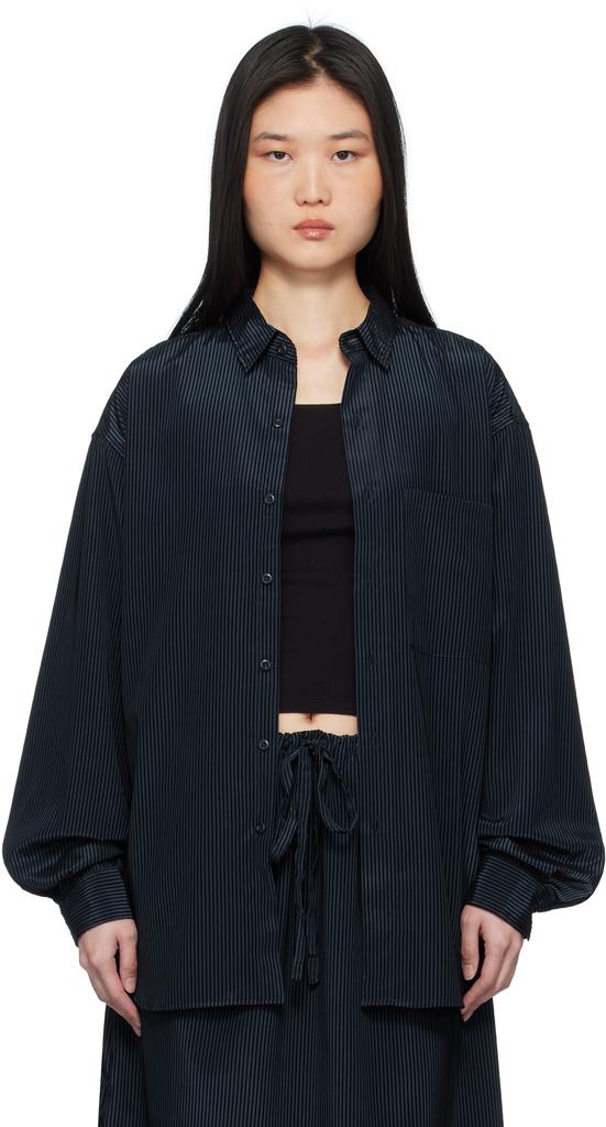 Gil Rodriguez Navy & Black 'The Big Flocked Stripe Button Up' Shirt