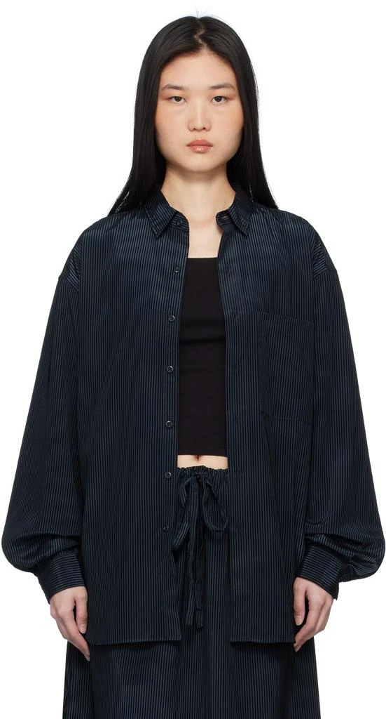 Gil Rodriguez Navy & Black 'The Big Flocked Stripe Button Up' Shirt 1