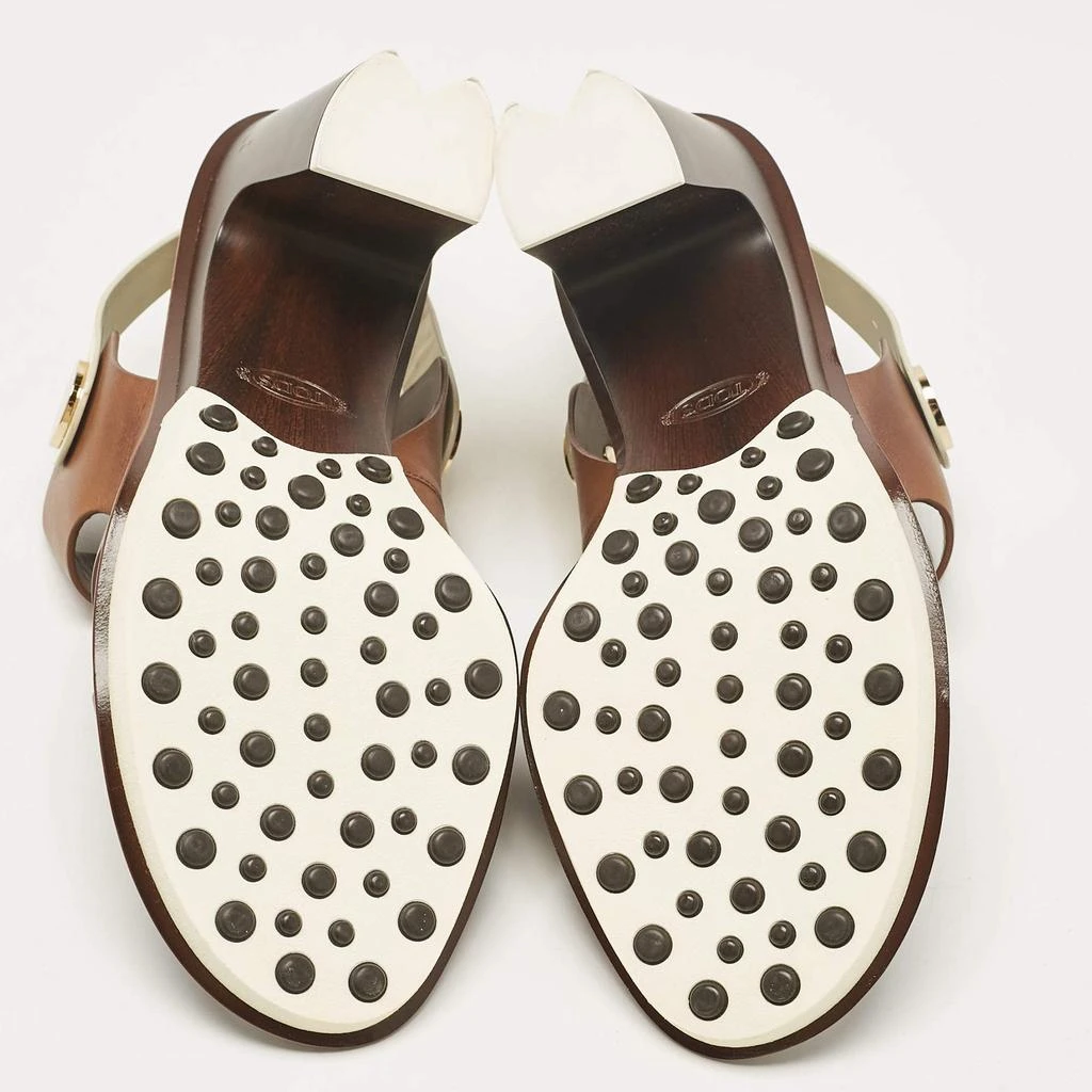 Tod's Tod's Brown/White Leather Block Heel Slingback Sandals Size 40 6