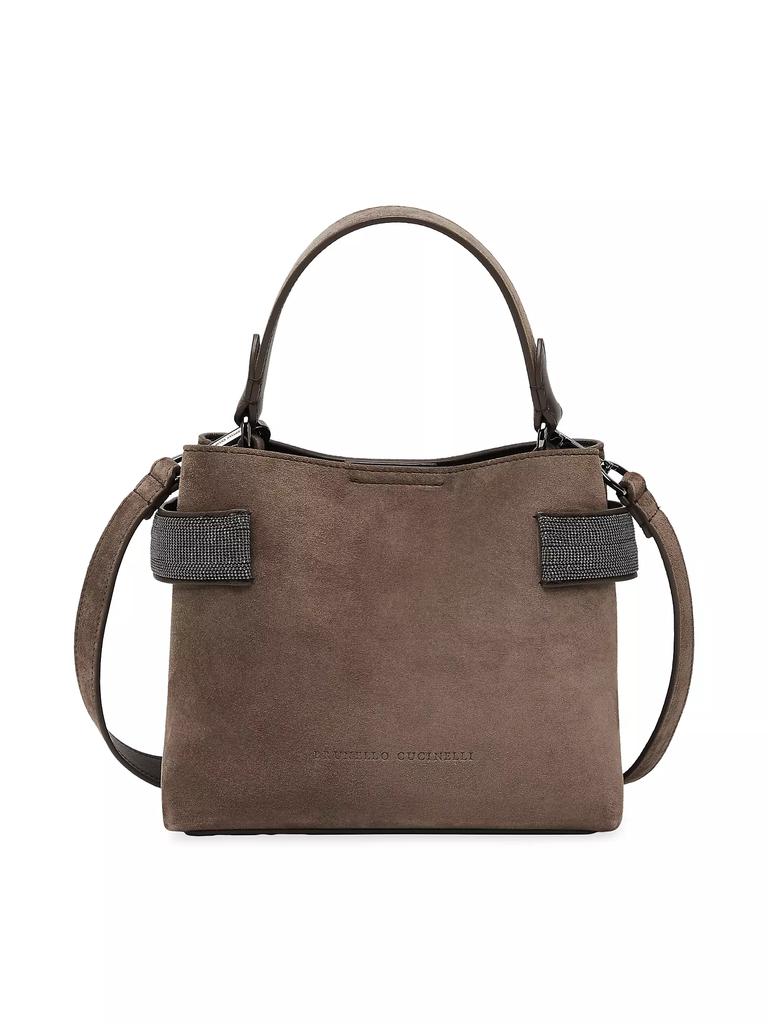 Brunello Cucinelli Suede Top Handle Bag with Precious Bands