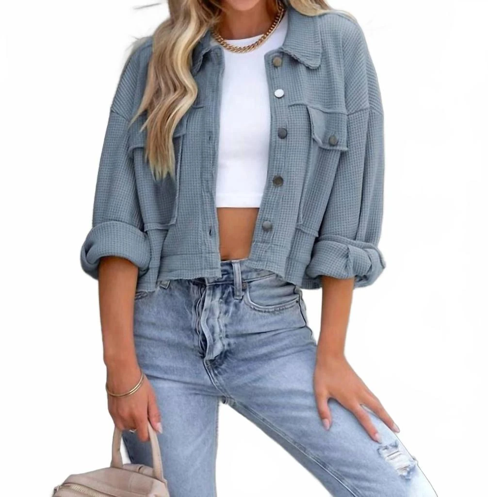 Lily Clothing Waffle Denim Jacket In Blue
