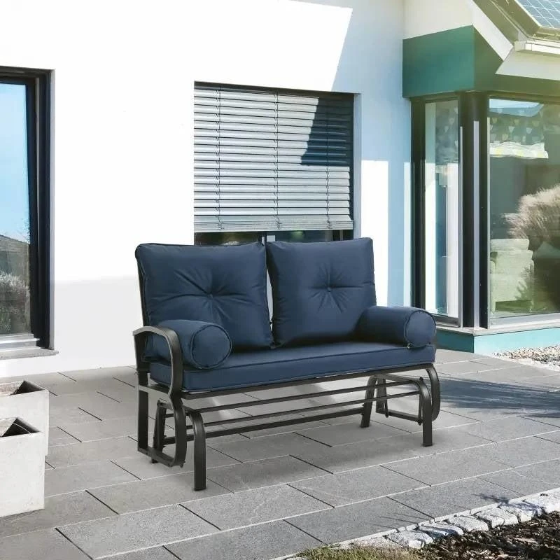 Hivvago Outdoor Garden Patio Rocking Glider Chair Loveseat with Navy Blue Cushions 2