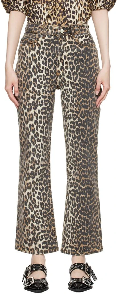 Ganni Brown & Black Leopard Betzy Cropped Jeans 1