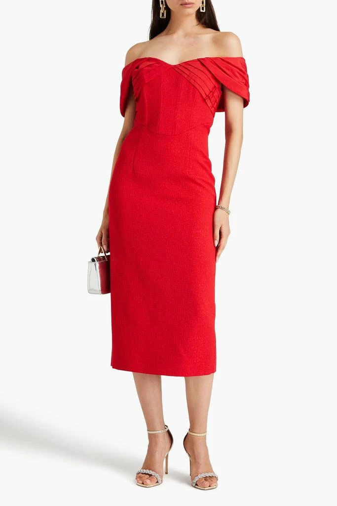 REBECCA VALLANCE Chiara off-the-shoulder cloqué and taffeta midi dress 2
