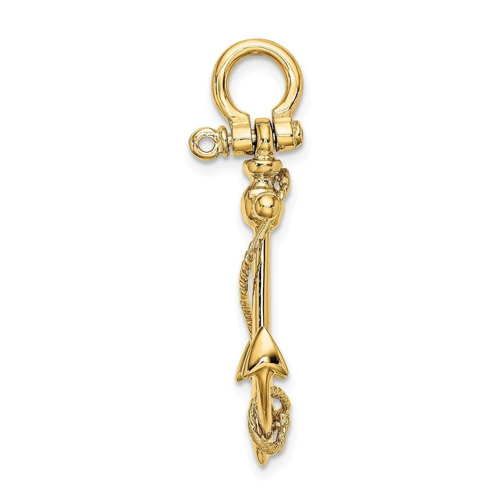 Diamond2Deal 14k Yellow Gold 3-D Anchor Long T Bar Shackle Bail Charm 2