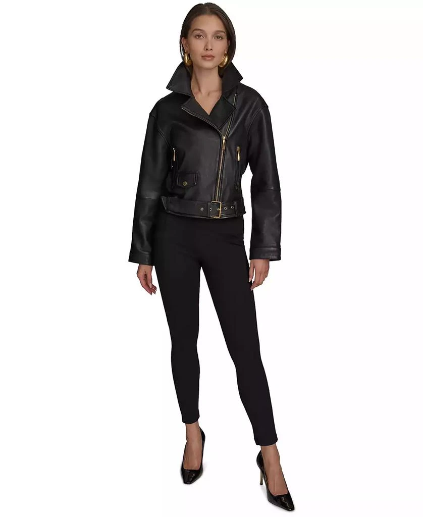 Donna Karan Women's Asymmetric Leather Moto Jacket 6