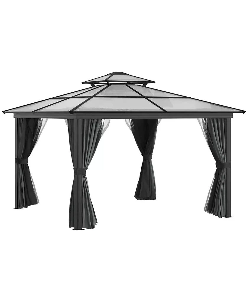 Outsunny 10
 x 10
 Patio Gazebo, Netting Curtains, Aluminum Frame, 2 Tier PC Roof, Black