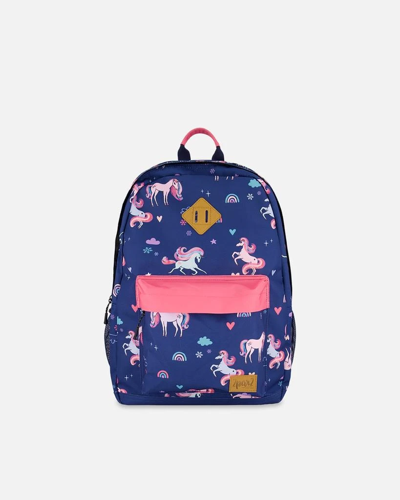 Deux par Deux Kids Backpack Navy Unicorn Print 1