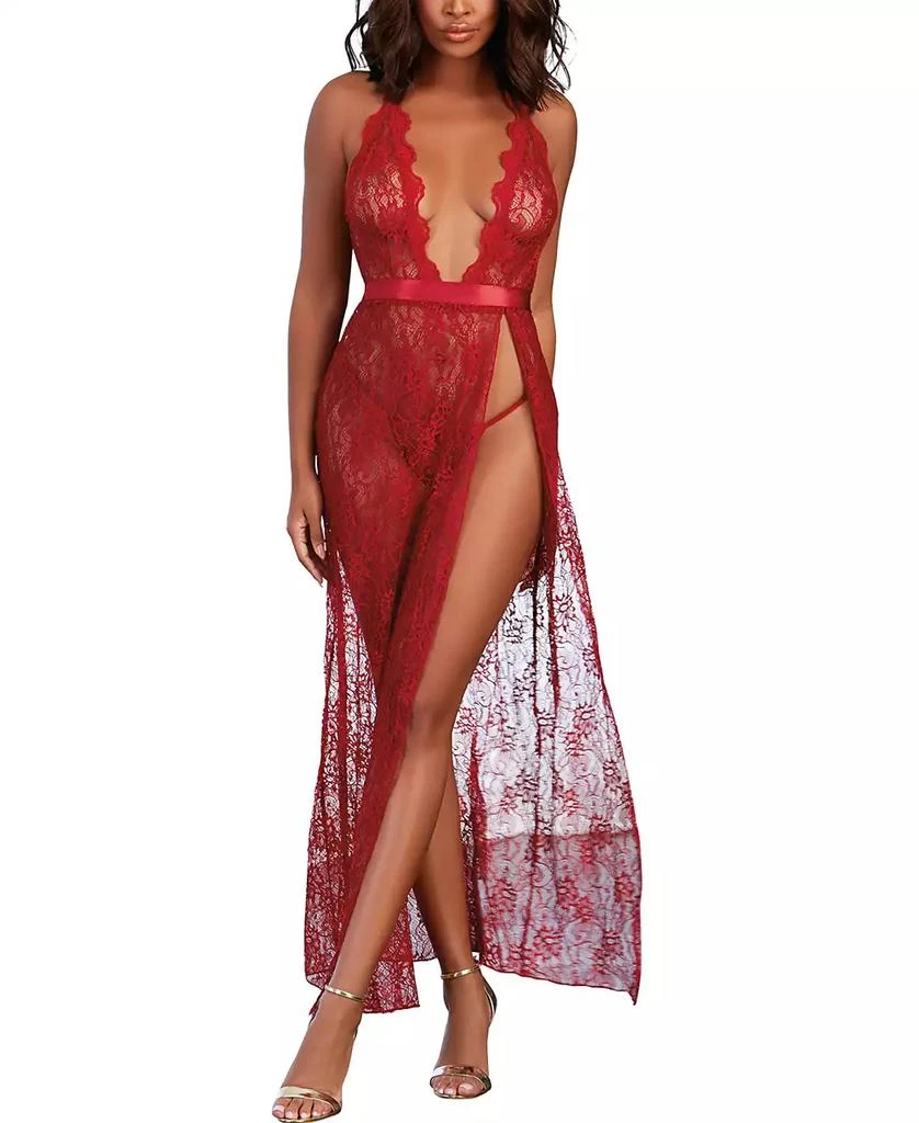 Dreamgirl Women's Lace Halter Lingerie Gown with Scalloped-Edge Trim 1