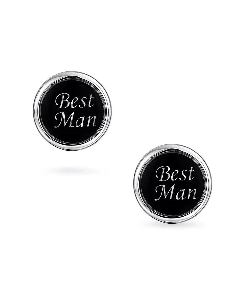 Bling Jewelry BEST MAN Script Words Round Black White Shirt Cuff Links Groomsmen Party Gift Brass Bullet Hinge Back 2