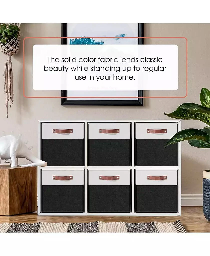 Ornavo Home 6 Pack Linen Fabric Kallax Storage Cube Bin with Faux Leather Handles 5