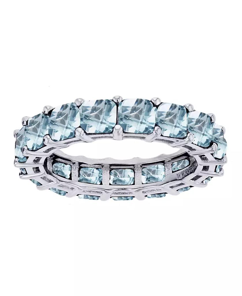 Macy's Lab Grown Light Blue Spinel Princess Cut Eternity Band in Rhodium Plated Sterling Silver