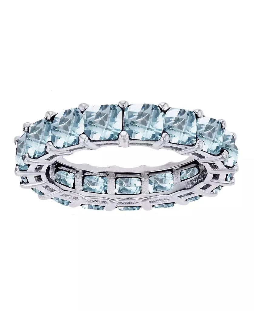 Macy's Lab Grown Light Blue Spinel Princess Cut Eternity Band in Rhodium Plated Sterling Silver 1