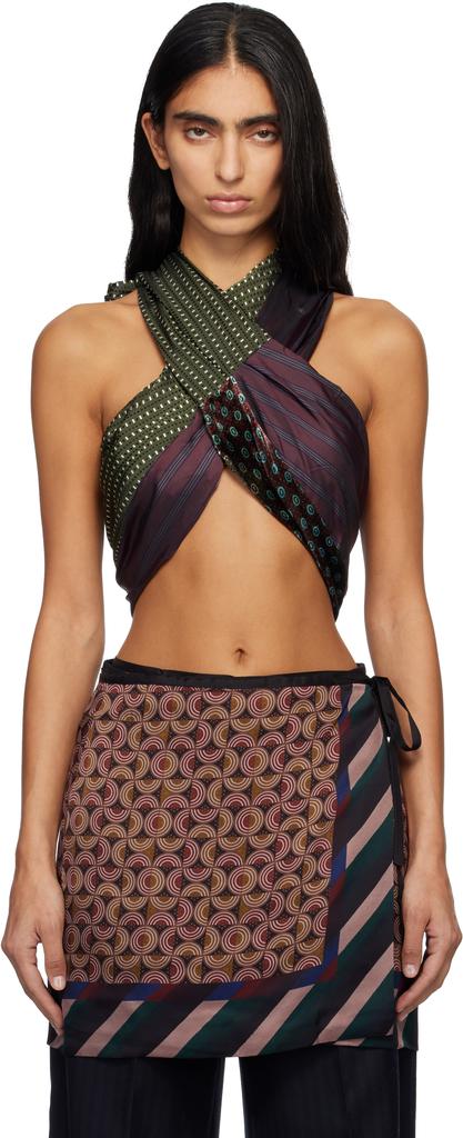 Dries Van Noten Burgundy & Khaki Wrap Bra Top
