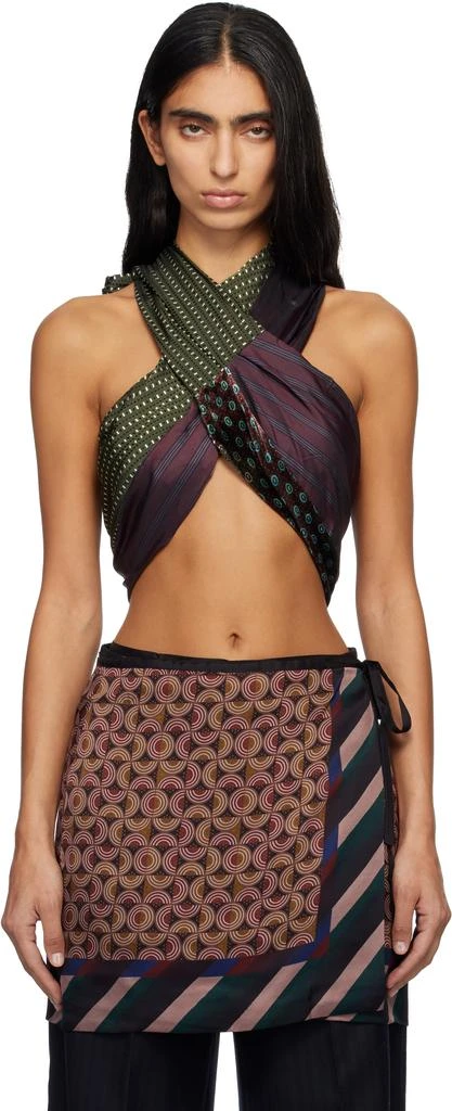 Dries Van Noten Burgundy & Khaki Wrap Bra Top 1