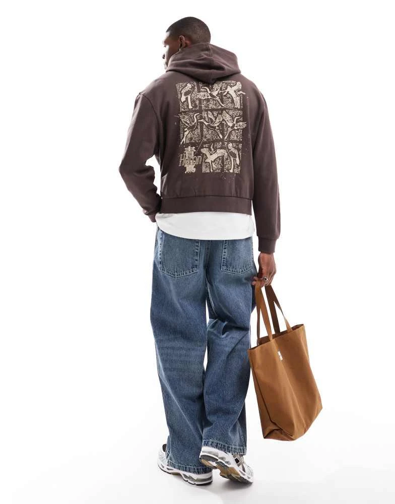 ASOS ASOS DESIGN boxy oversized hoodie with back print in brown 3