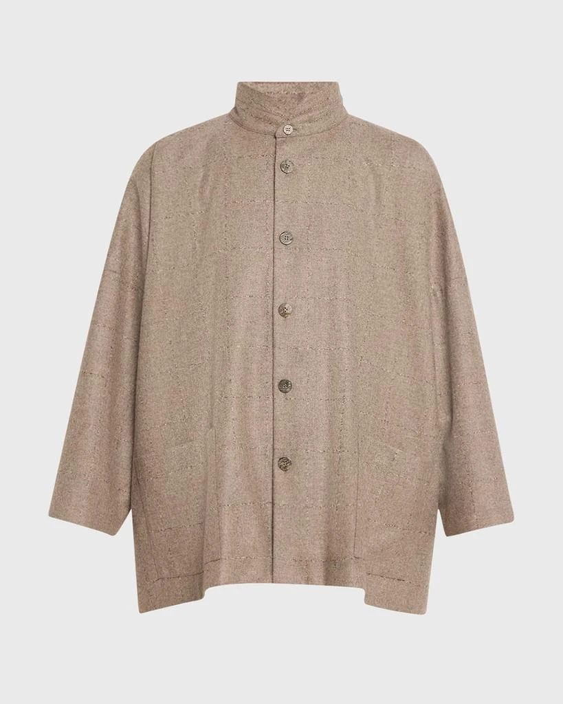Eskandar Wide Longer-Back Double Stand Collar Jacket (Long Length) 1