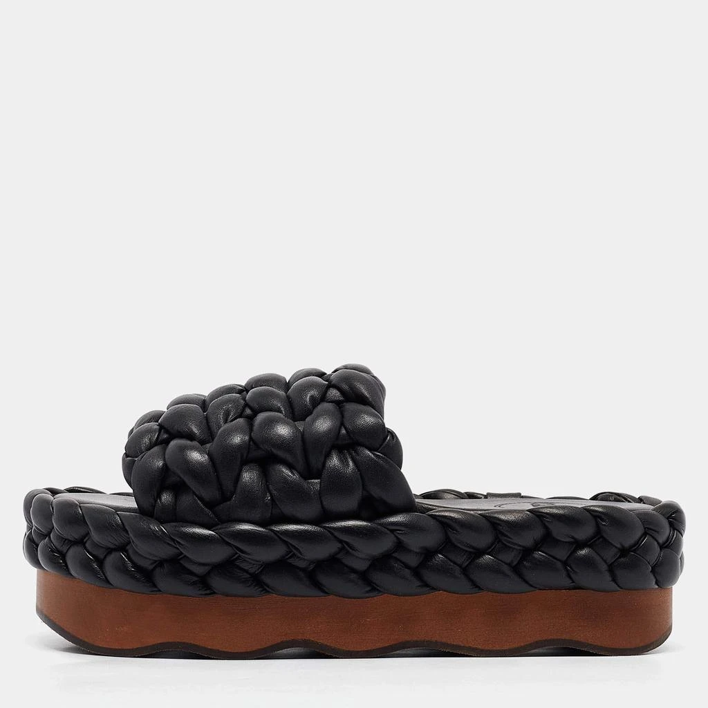 Chloé Chloe Black Leather Wavy Braided Flat Slides Size 38 1