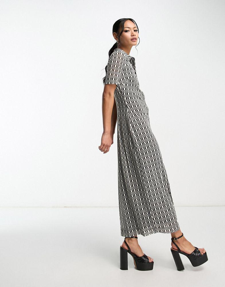 Whistles Whistles short sleeve midi sheer dress in geometric print