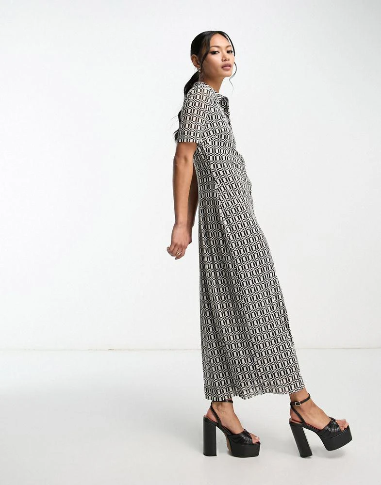 Whistles Whistles short sleeve midi sheer dress in geometric print 1