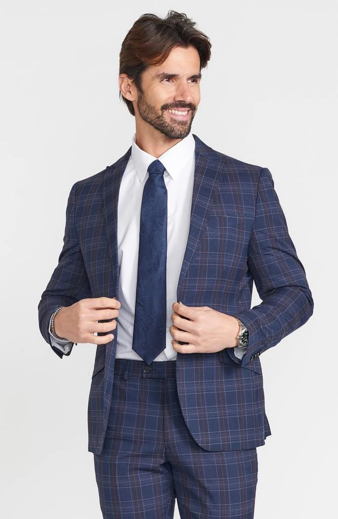 SAVILE ROW CO Navy Multi Plaid Peak Lapel Suit 10