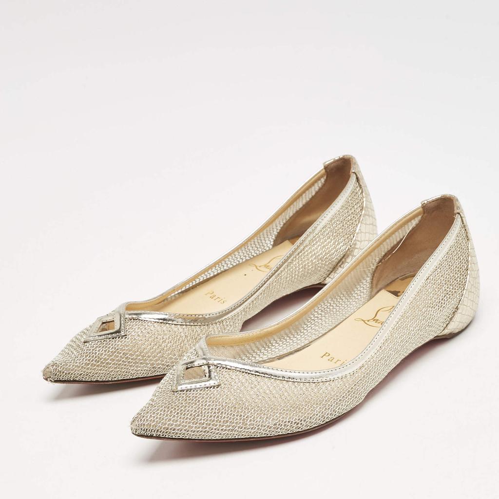 Christian Louboutin Christian Louboutin Gold Metallic Mesh and Leather Ballet Flats Size 37