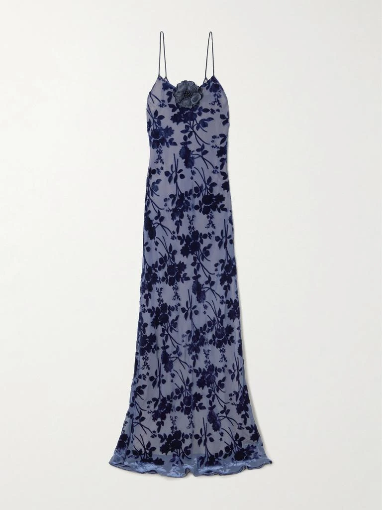 Rodarte Appliquéd Floral Devoré-velvet Gown - Navy - US12